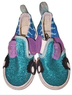Vans Teal Glitter Slip-On Kids Shoes with Purple Accents